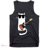 Funny Cat Wearing Sunglasses Playing Bass Guitar Tank Top thumb 0