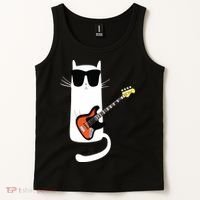 Funny Cat Wearing Sunglasses Playing Bass Guitar Tank Top thumb 2