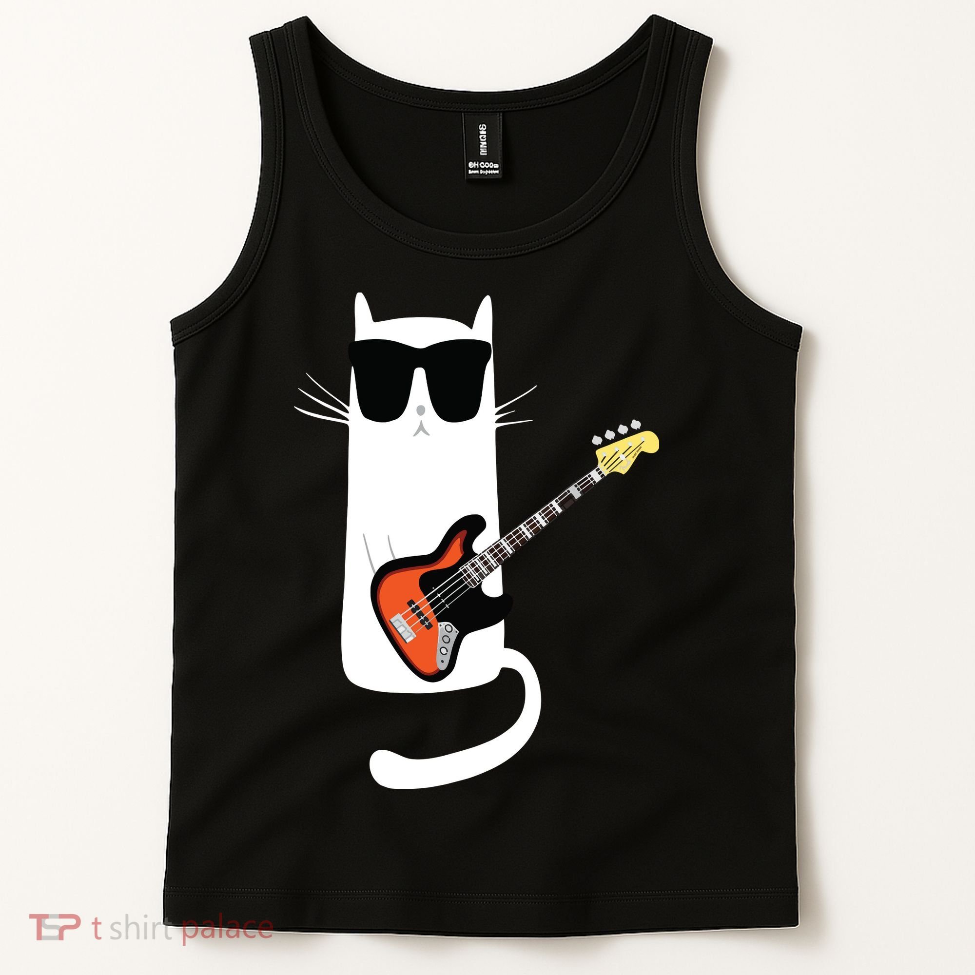 Funny Cat Wearing Sunglasses Playing Bass Guitar Tank Top