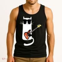 Funny Cat Wearing Sunglasses Playing Bass Guitar Tank Top thumb 3