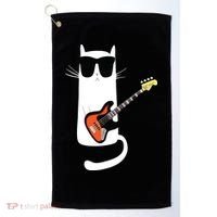 Funny Cat Wearing Sunglasses Playing Bass Guitar Golf Towel thumb 0