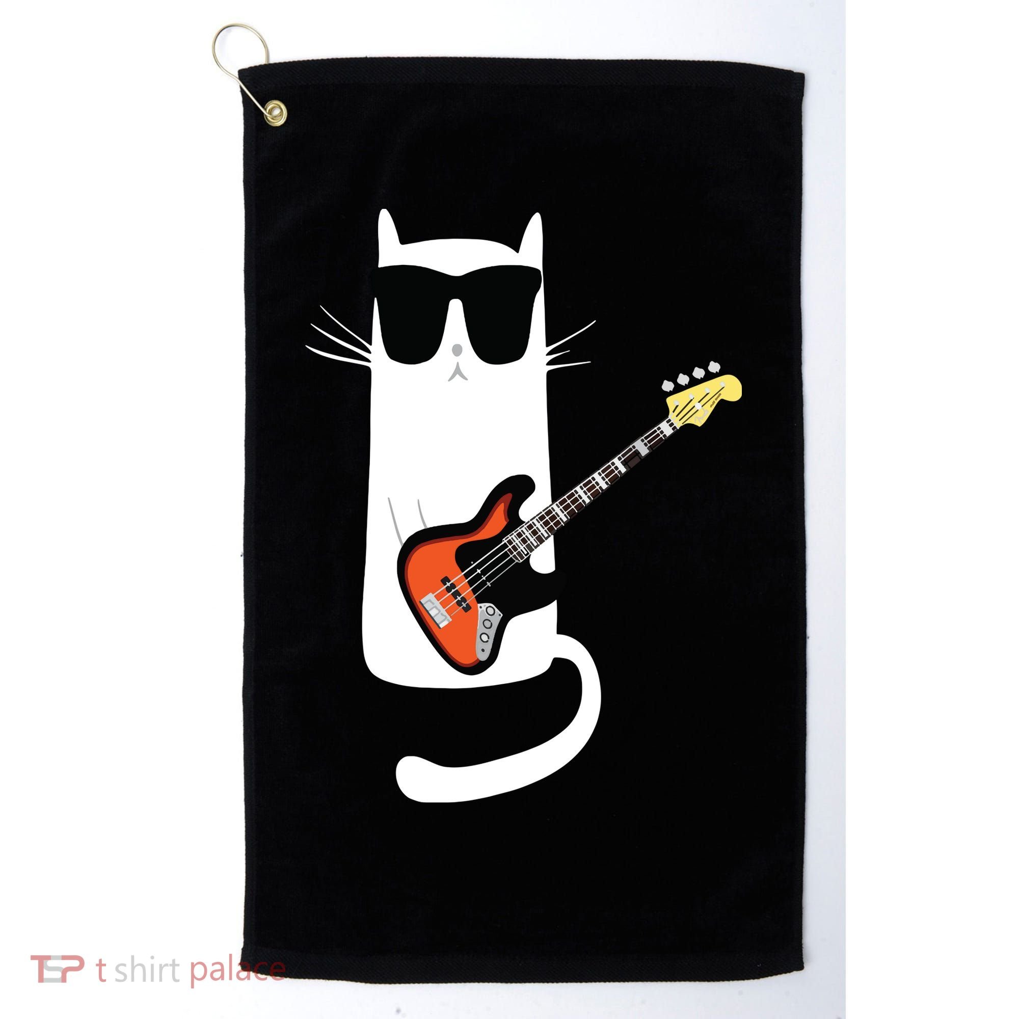 Funny Cat Wearing Sunglasses Playing Bass Guitar Golf Towel