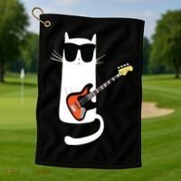 Funny Cat Wearing Sunglasses Playing Bass Guitar Golf Towel thumb 1