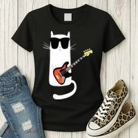 Funny Cat Wearing Sunglasses Playing Bass Guitar Women's T-Shirt thumb 3