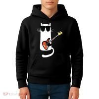 Funny Cat Wearing Sunglasses Playing Bass Guitar Kids Hoodie thumb 4