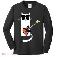 Funny Cat Wearing Sunglasses Playing Bass Guitar Kids Long Sleeve Shirt thumb 0