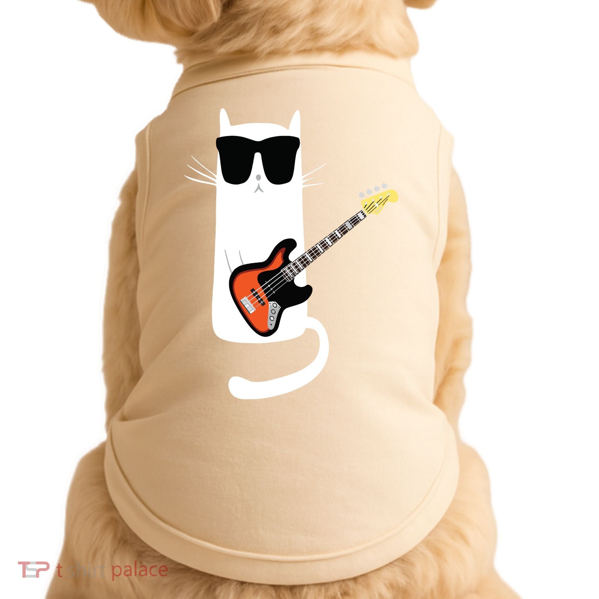 Funny Cat Wearing Sunglasses Playing Bass Guitar Doggie Tank