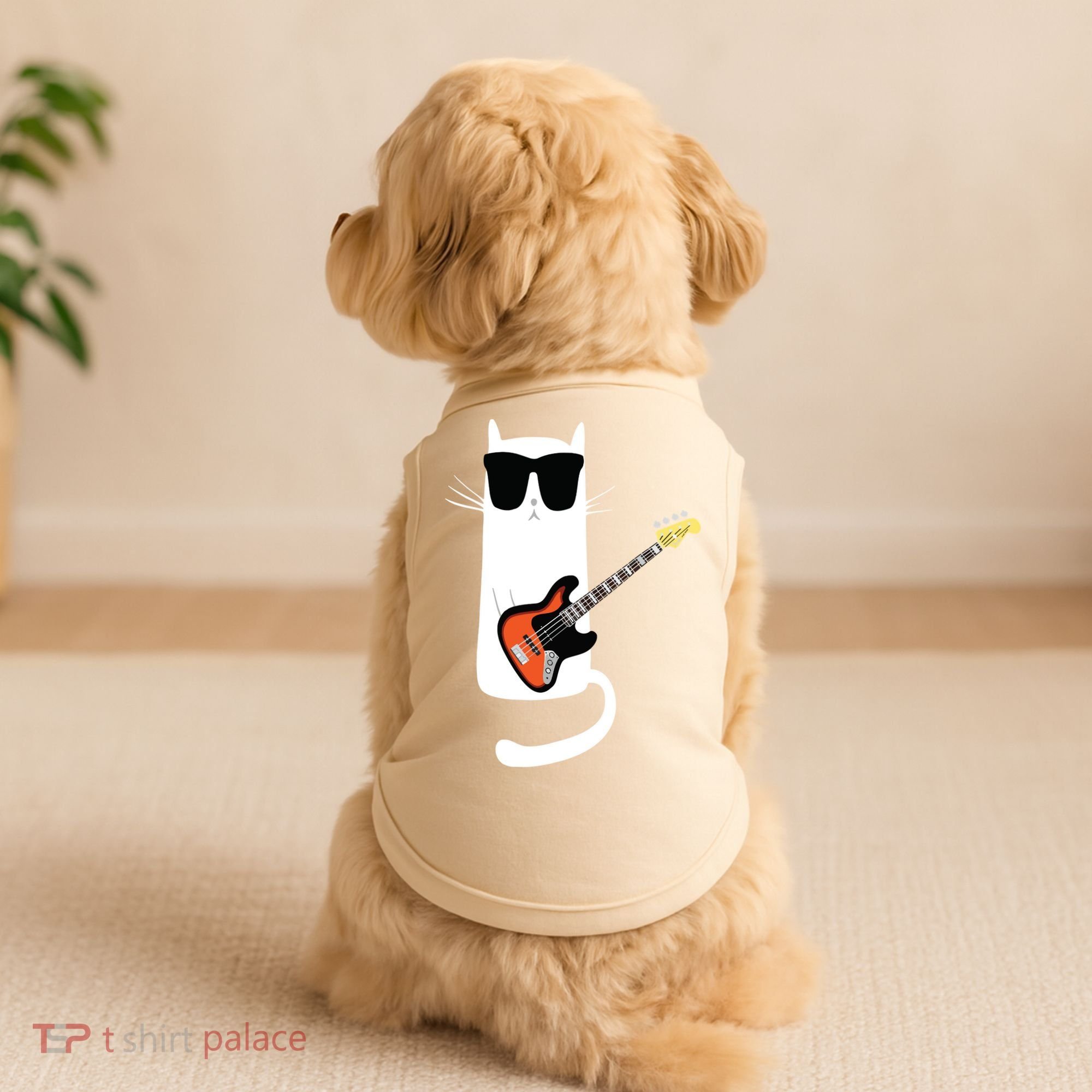 Funny Cat Wearing Sunglasses Playing Bass Guitar Doggie Tank