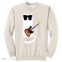 Funny Cat Wearing Sunglasses Playing Bass Guitar Sweatshirt thumb 0