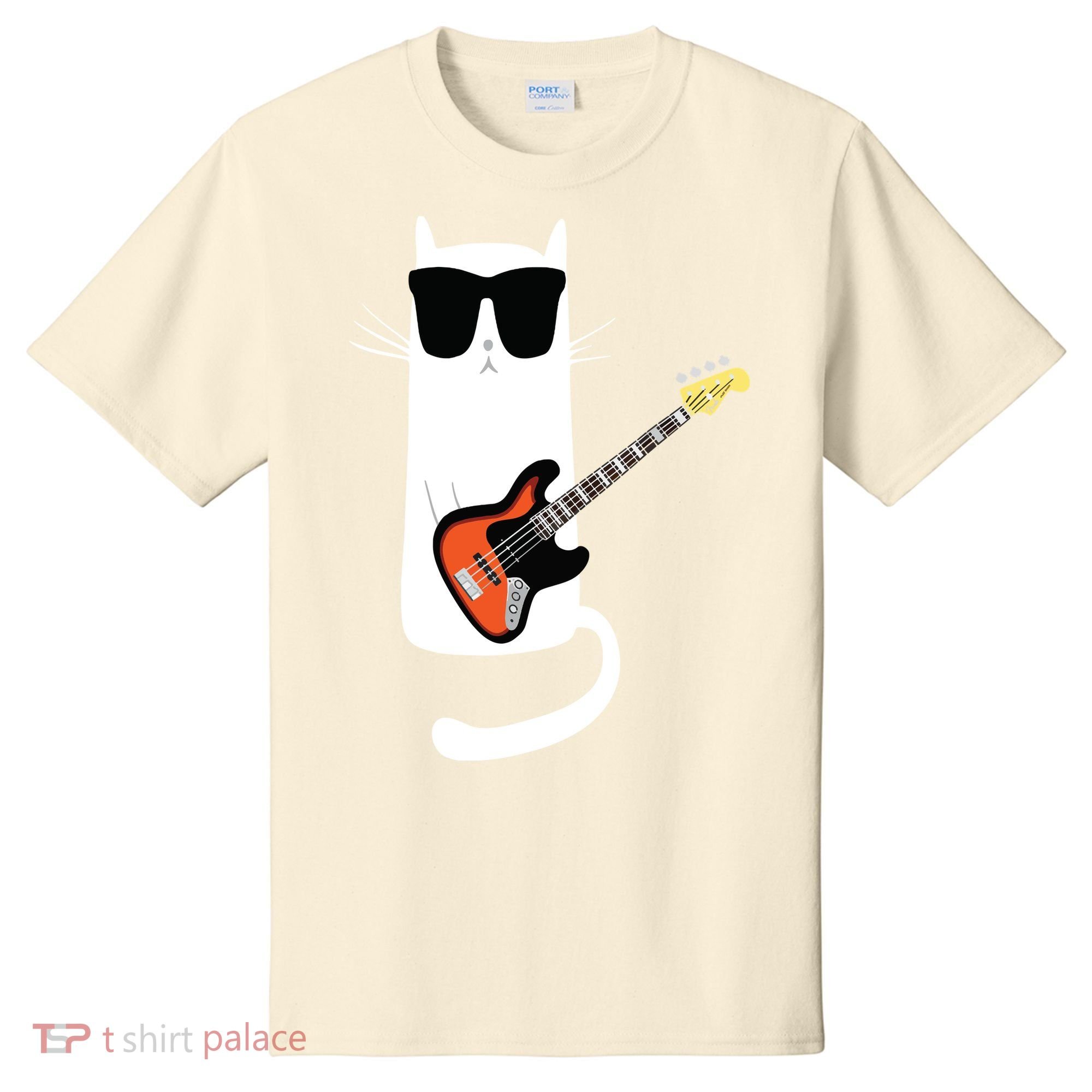 Funny Cat Wearing Sunglasses Playing Bass Guitar T-Shirt