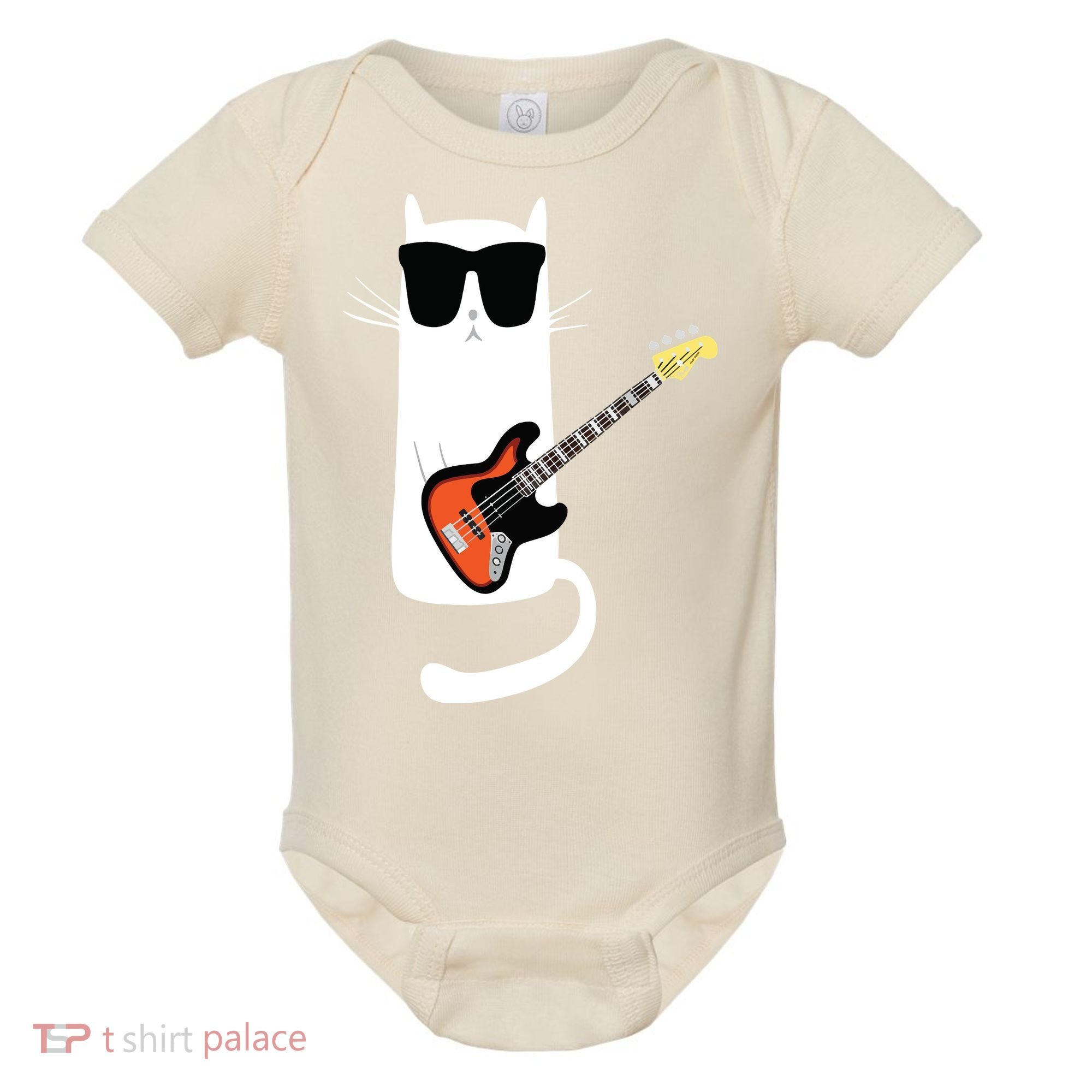 Funny Cat Wearing Sunglasses Playing Bass Guitar Baby Bodysuit
