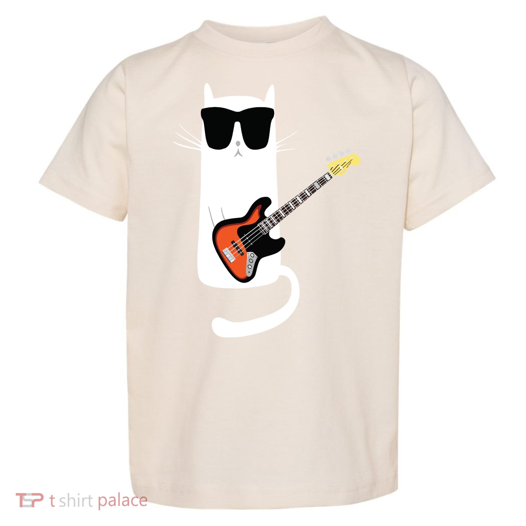 Funny Cat Wearing Sunglasses Playing Bass Guitar Toddler T-Shirt