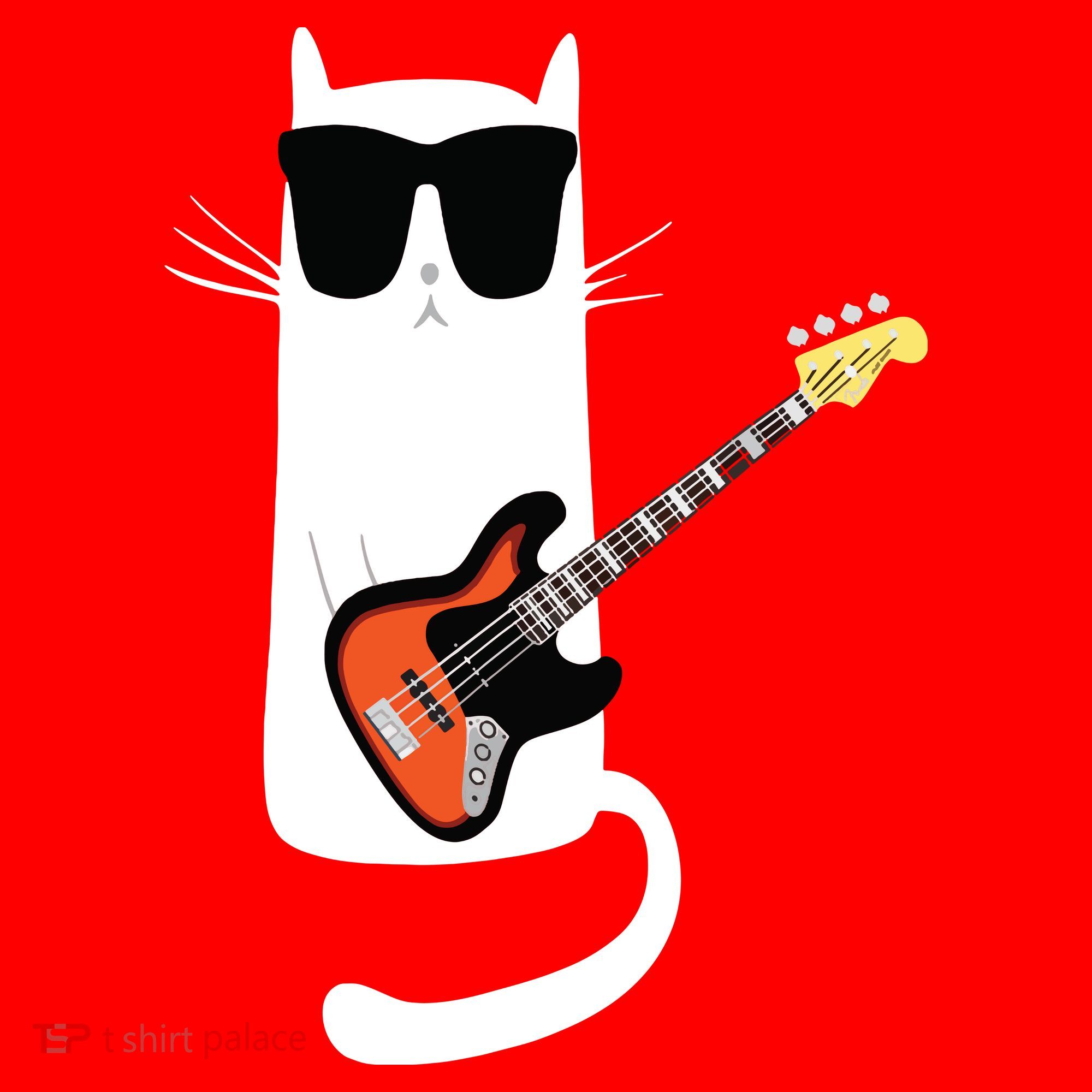 Funny Cat Wearing Sunglasses Playing Bass Guitar Santa Hat