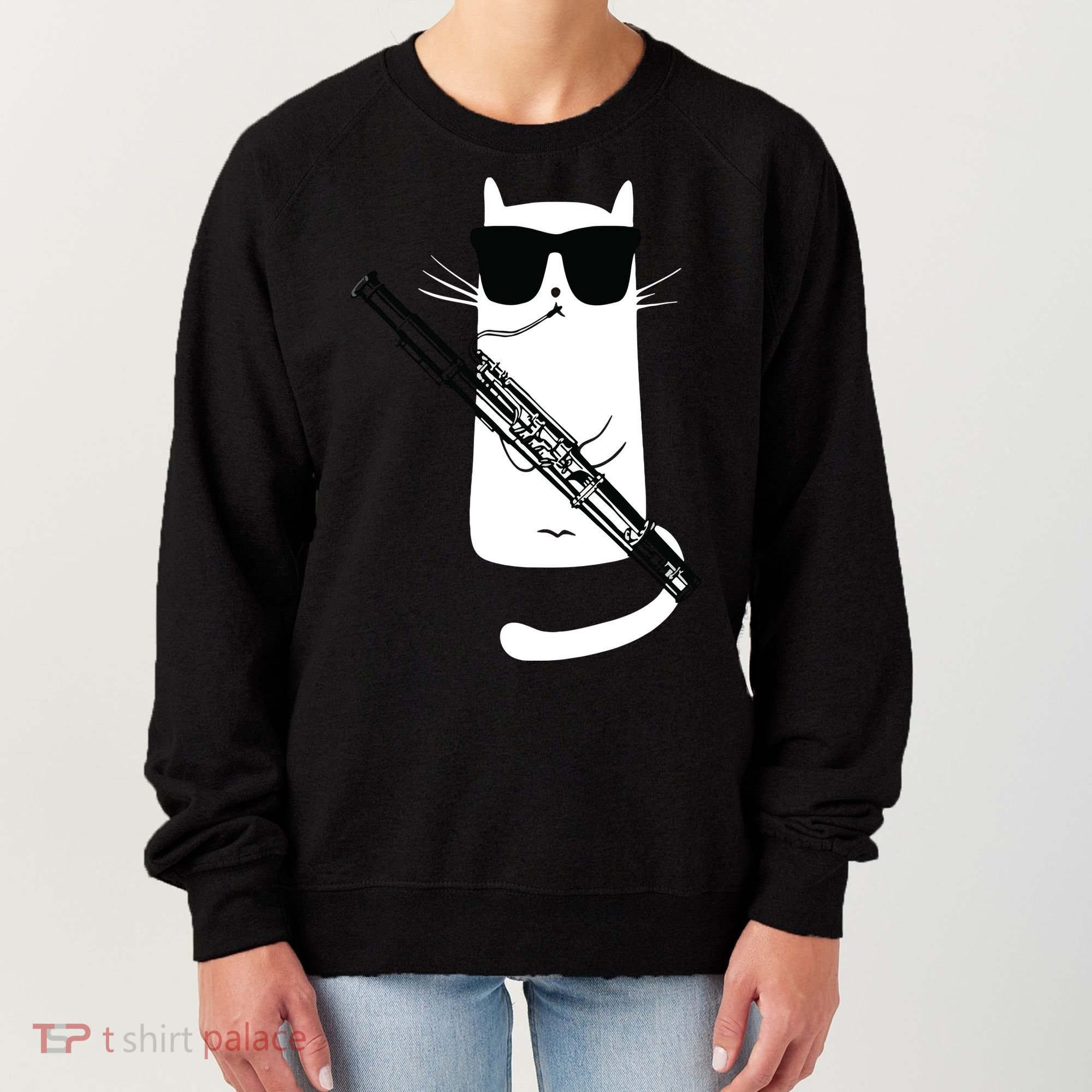 Funny Cat Wearing Sunglasses Playing Bassoon Women's Sweatshirt