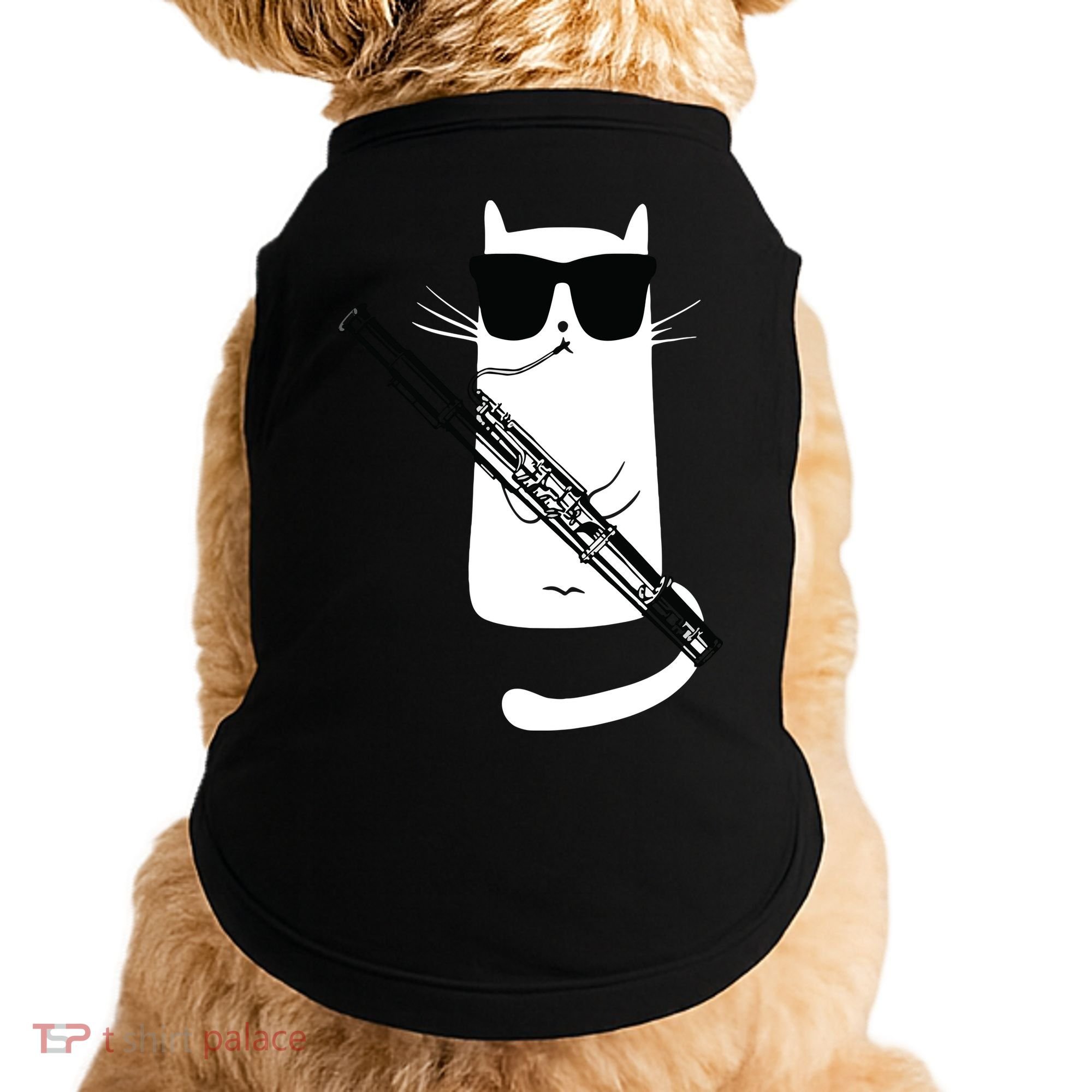 Funny Cat Wearing Sunglasses Playing Bassoon Doggie Tank