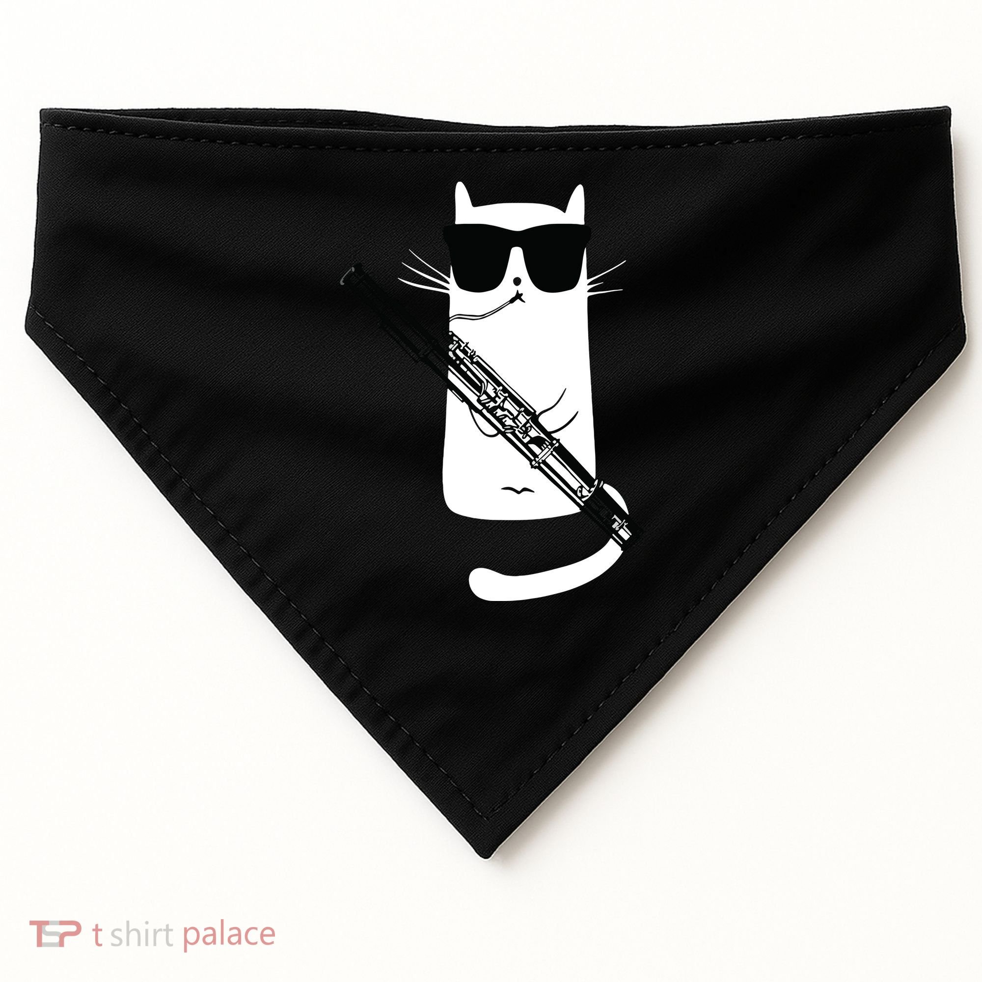 Funny Cat Wearing Sunglasses Playing Bassoon USA-Made Doggie Bandana