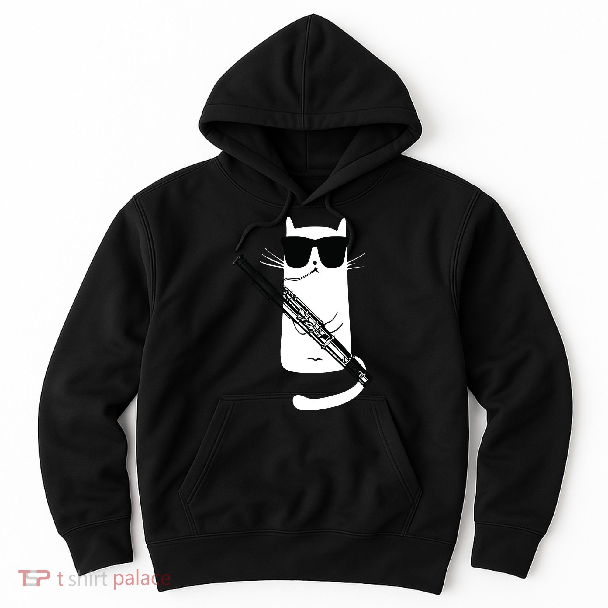 Funny Cat Wearing Sunglasses Playing Bassoon Hoodie