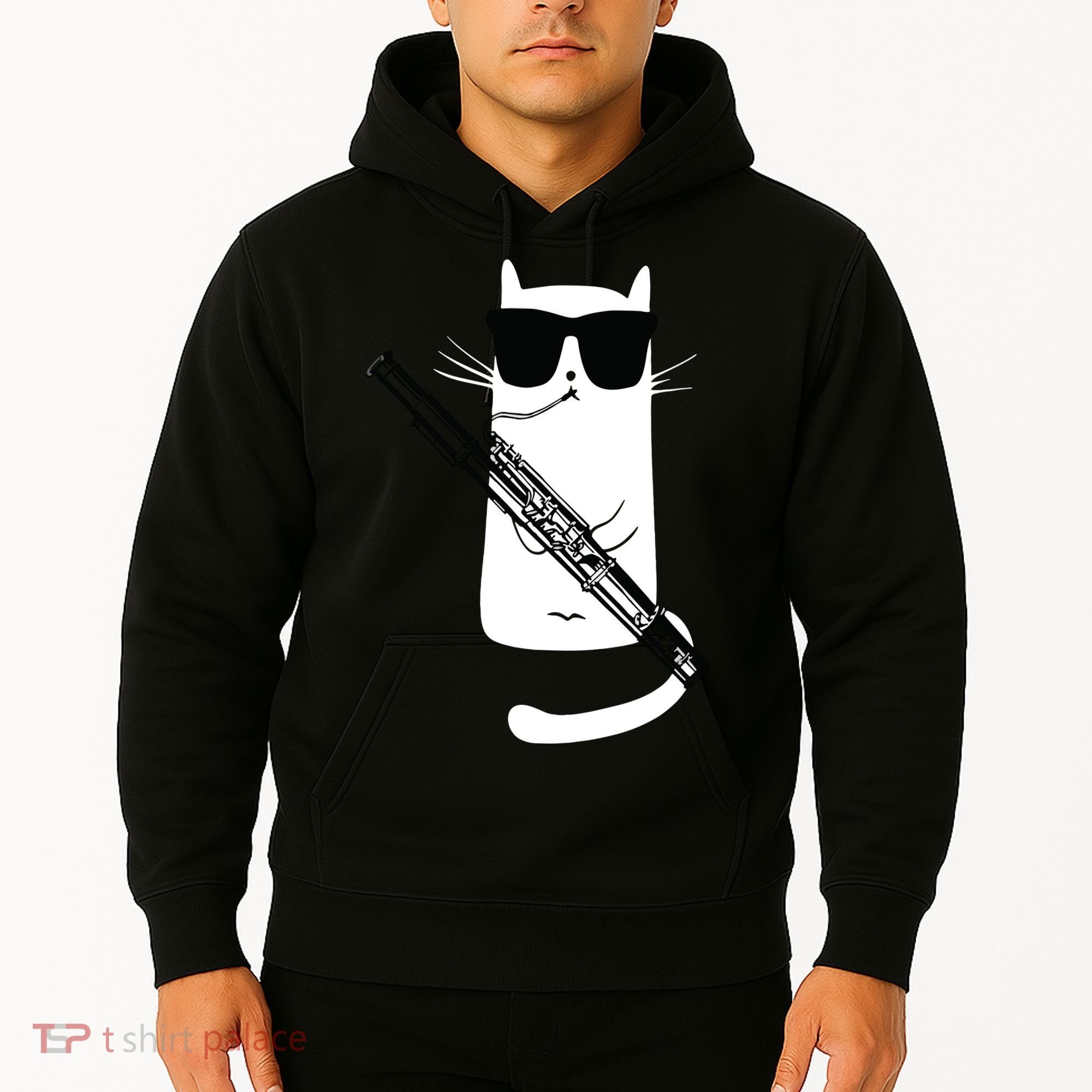 Funny Cat Wearing Sunglasses Playing Bassoon Hoodie