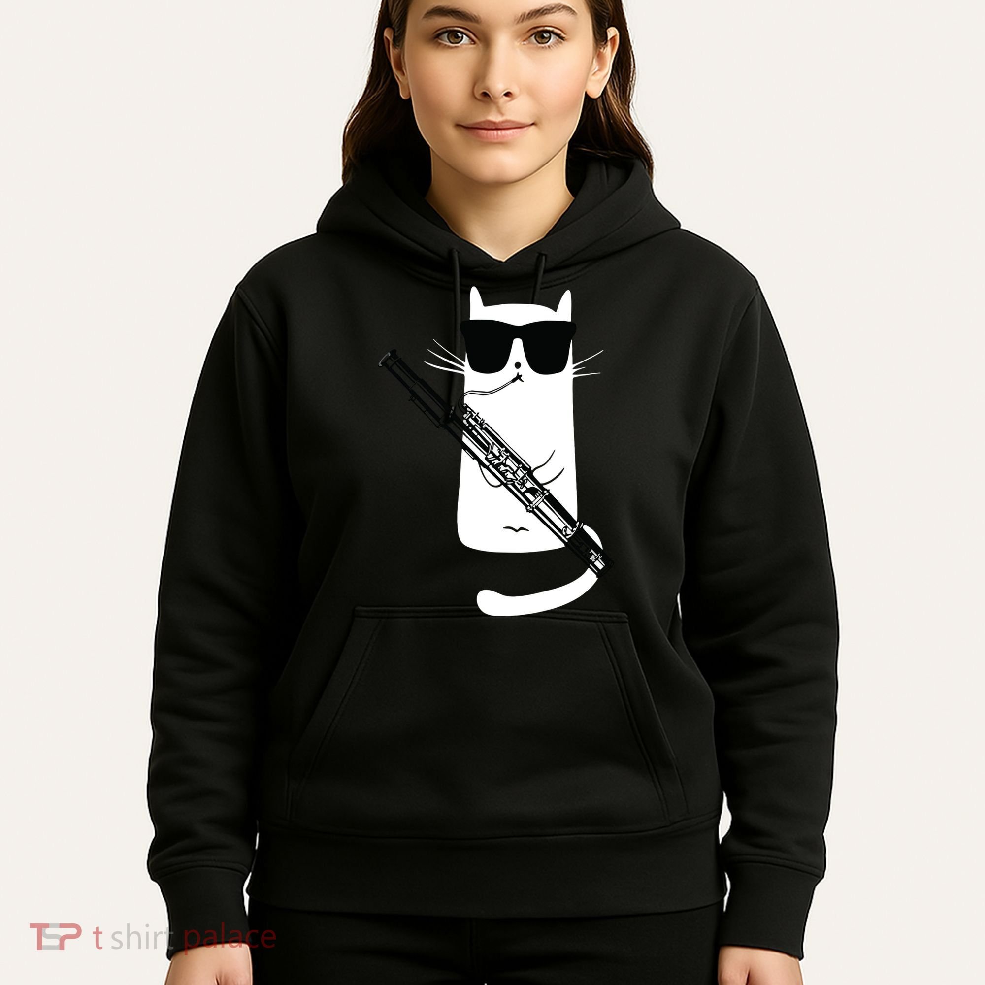 Funny Cat Wearing Sunglasses Playing Bassoon Hoodie