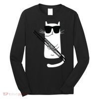 Funny Cat Wearing Sunglasses Playing Bassoon Long Sleeve Shirt thumb 0