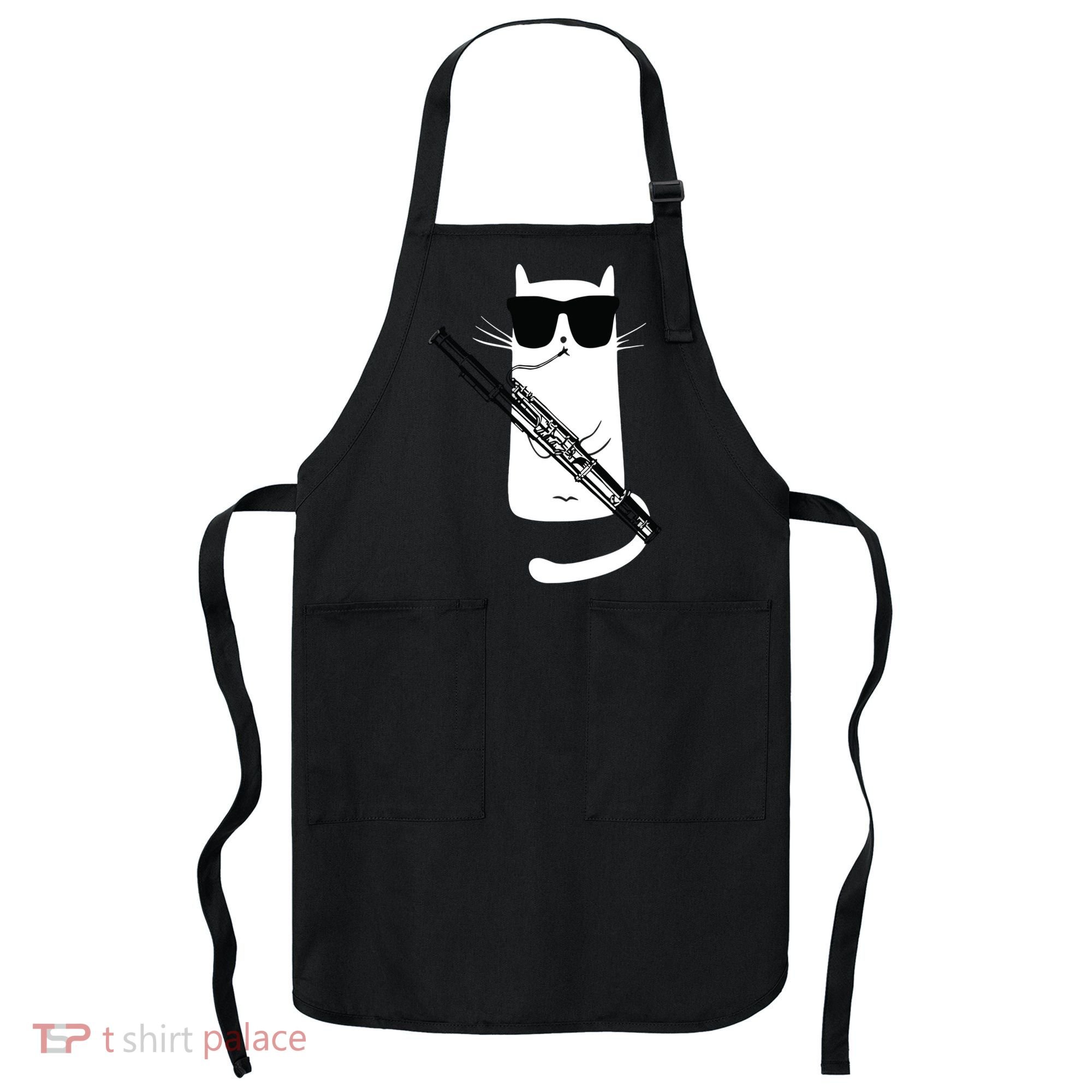 Funny Cat Wearing Sunglasses Playing Bassoon Apron