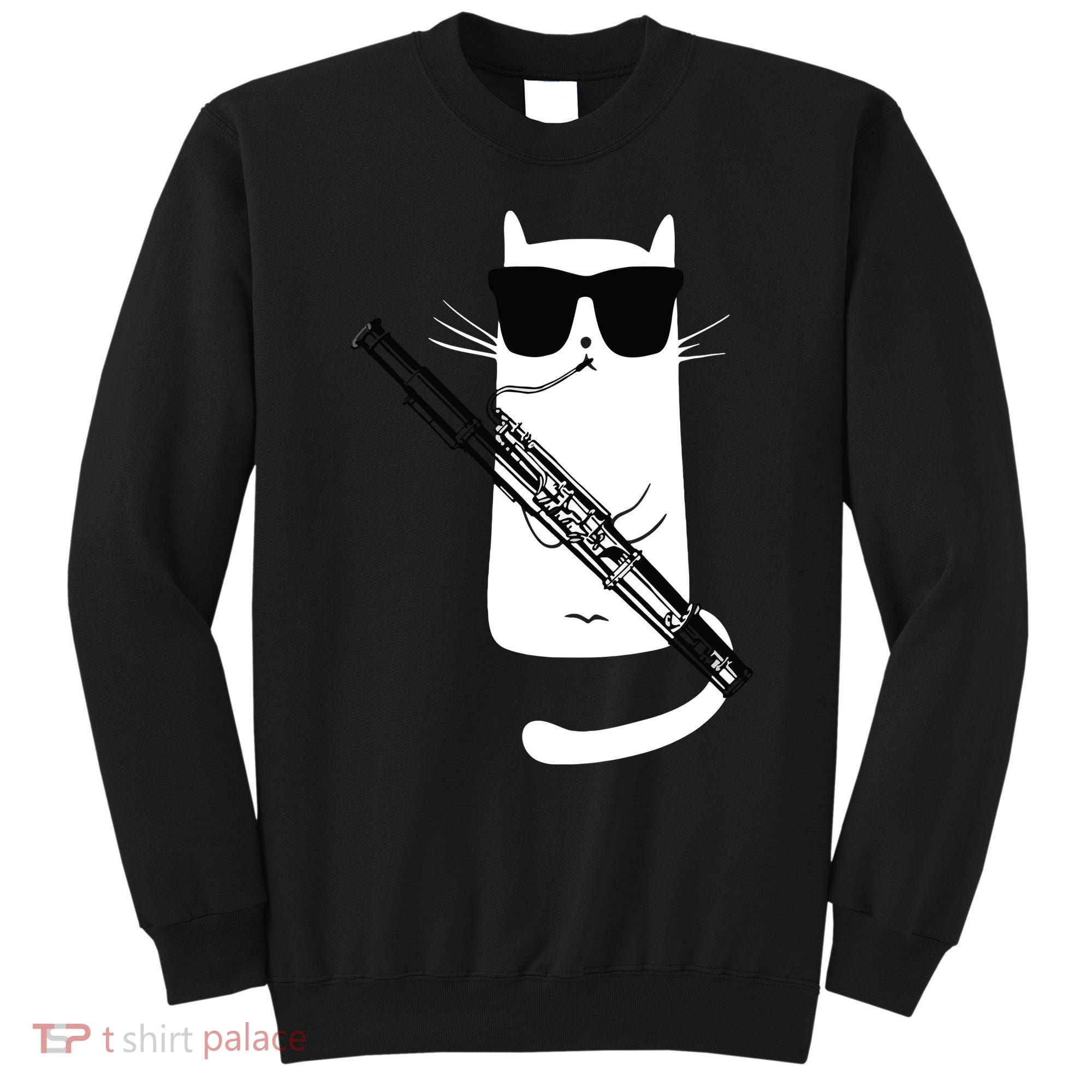 Funny Cat Wearing Sunglasses Playing Bassoon Sweatshirt