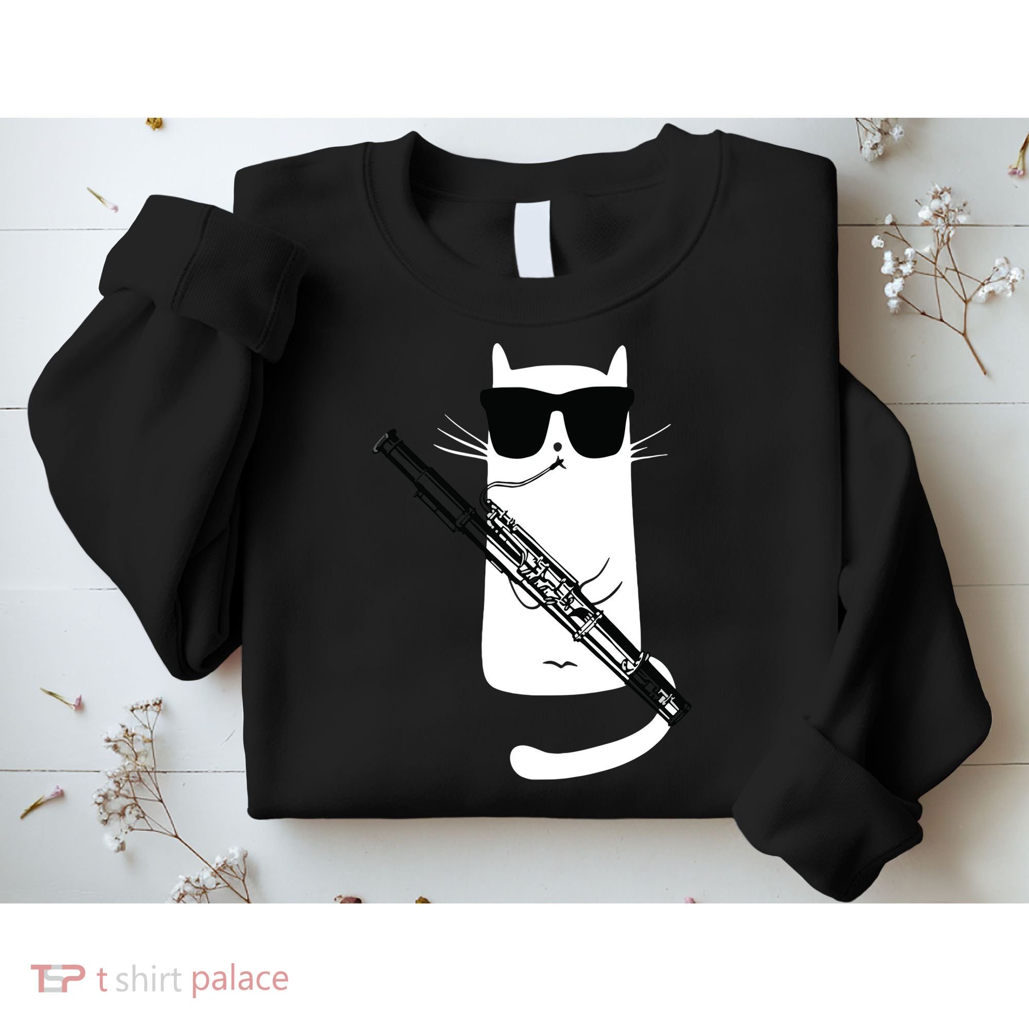 Funny Cat Wearing Sunglasses Playing Bassoon Sweatshirt