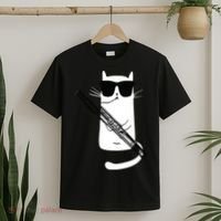 Funny Cat Wearing Sunglasses Playing Bassoon T-Shirt thumb 2