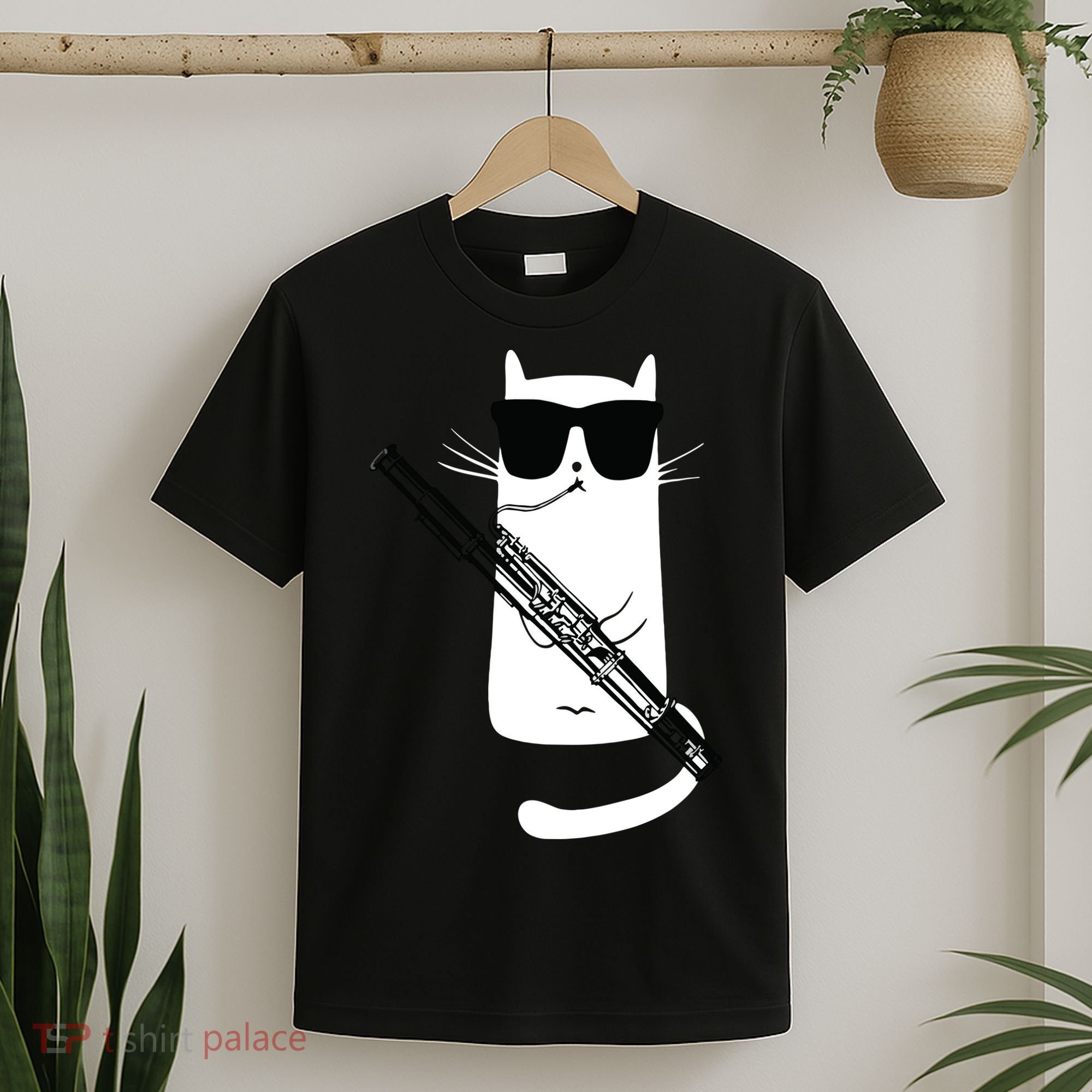 Funny Cat Wearing Sunglasses Playing Bassoon T-Shirt