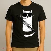 Funny Cat Wearing Sunglasses Playing Bassoon T-Shirt thumb 3