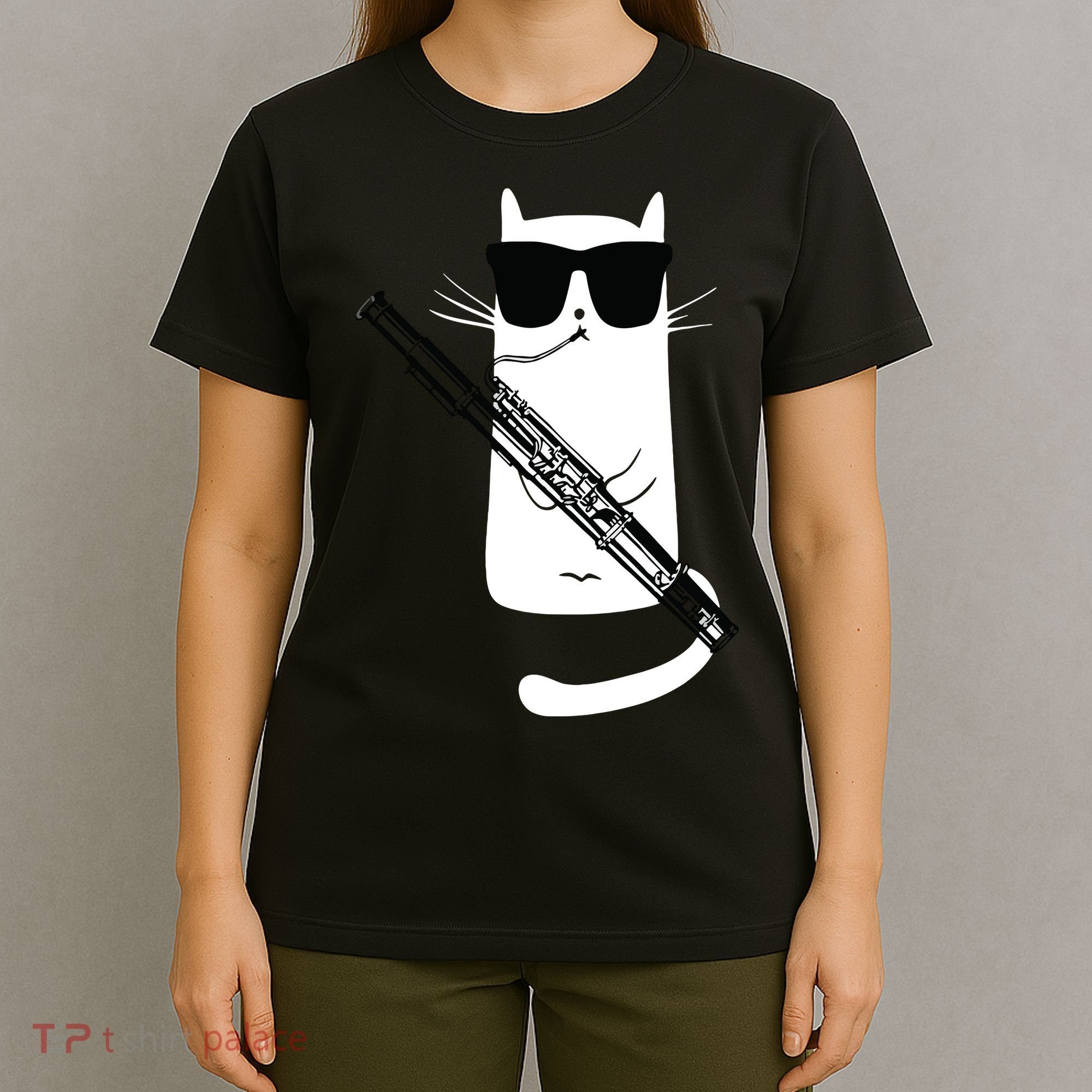 Funny Cat Wearing Sunglasses Playing Bassoon T-Shirt