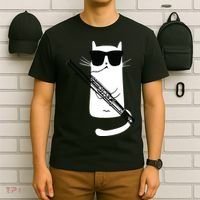 Funny Cat Wearing Sunglasses Playing Bassoon T-Shirt thumb 6