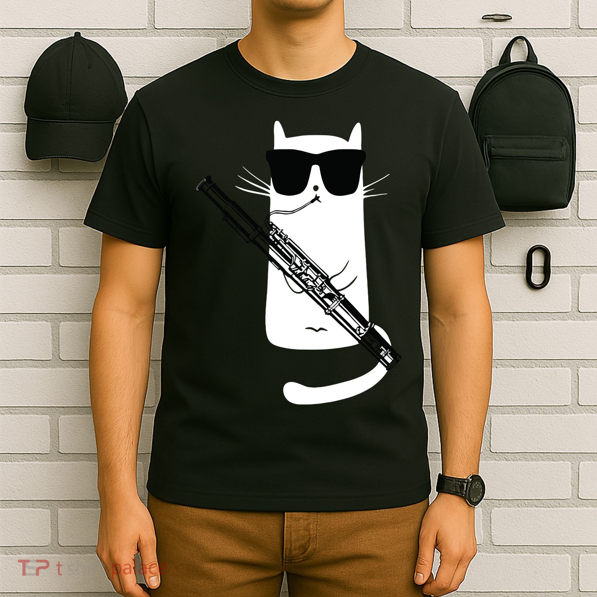 Funny Cat Wearing Sunglasses Playing Bassoon T-Shirt