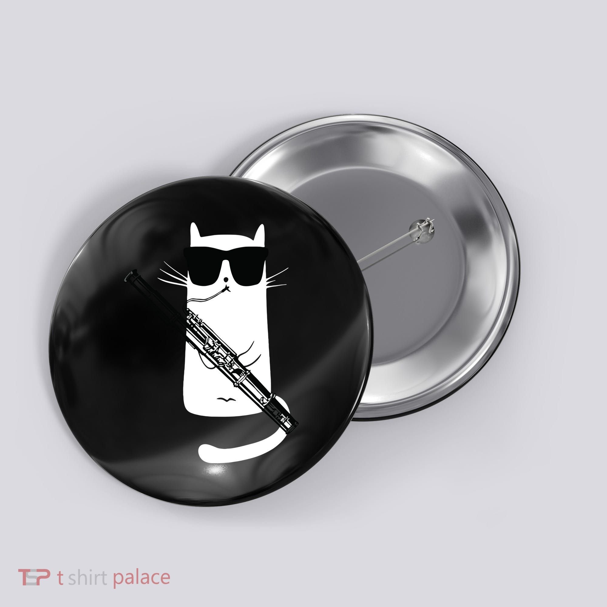 Funny Cat Wearing Sunglasses Playing Bassoon Button