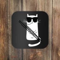 Funny Cat Wearing Sunglasses Playing Bassoon Coaster thumb 0
