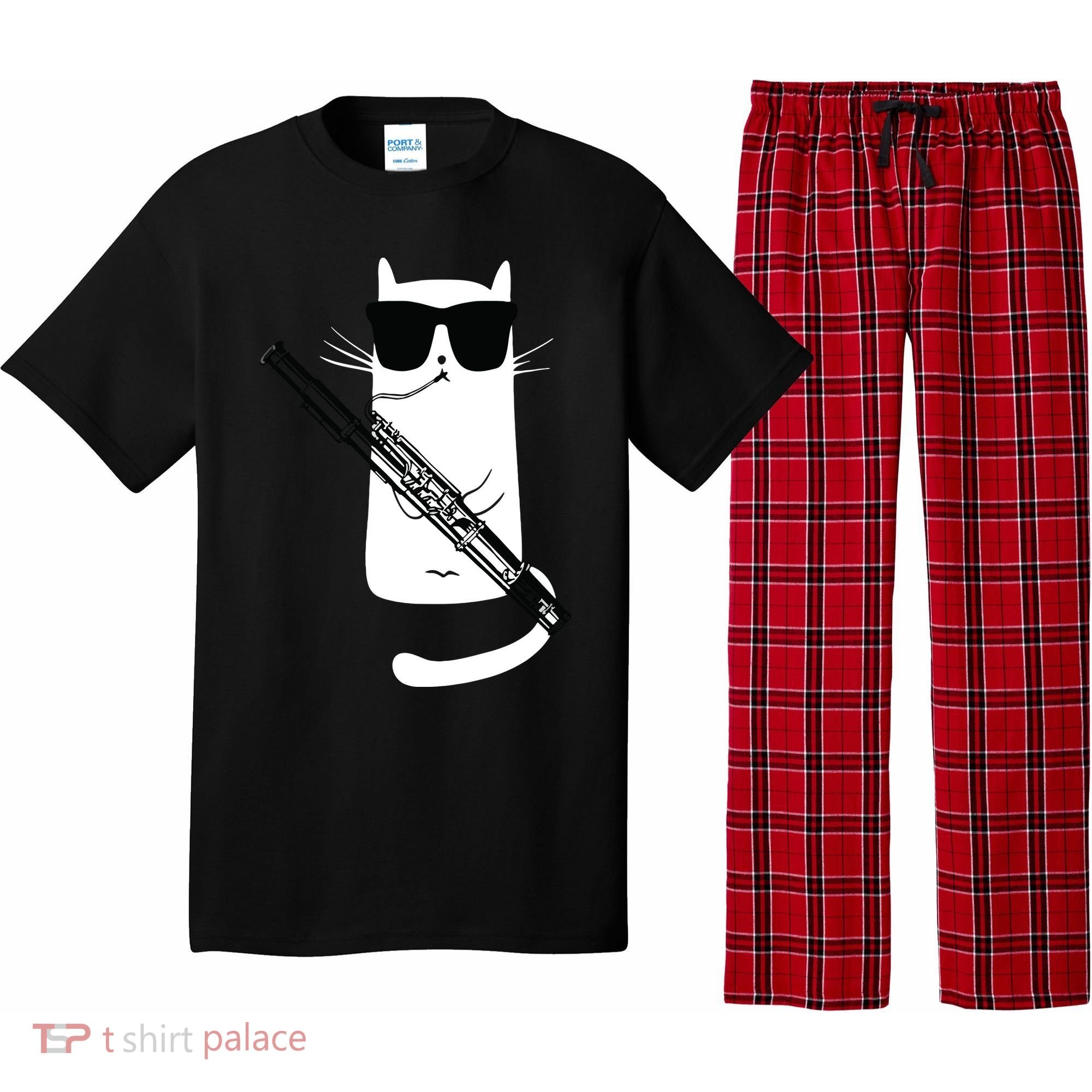 Funny Cat Wearing Sunglasses Playing Bassoon Pajama Set