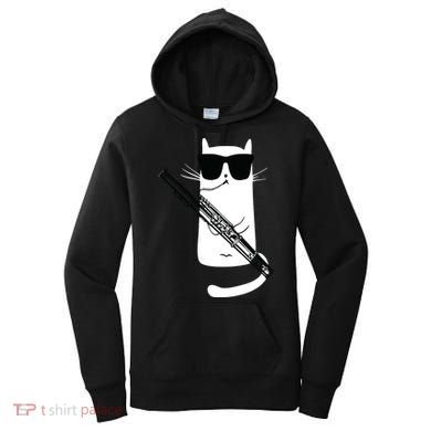 Funny Cat Wearing Sunglasses Playing Bassoon Women's Hoodie