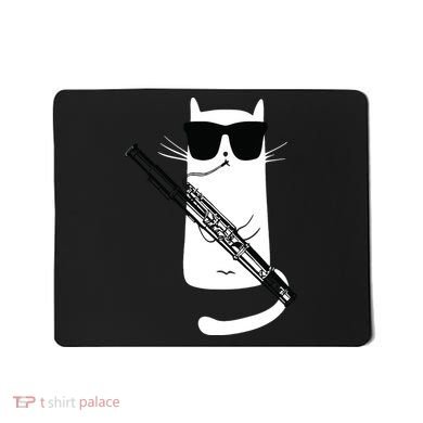 Funny Cat Wearing Sunglasses Playing Bassoon Mousepad
