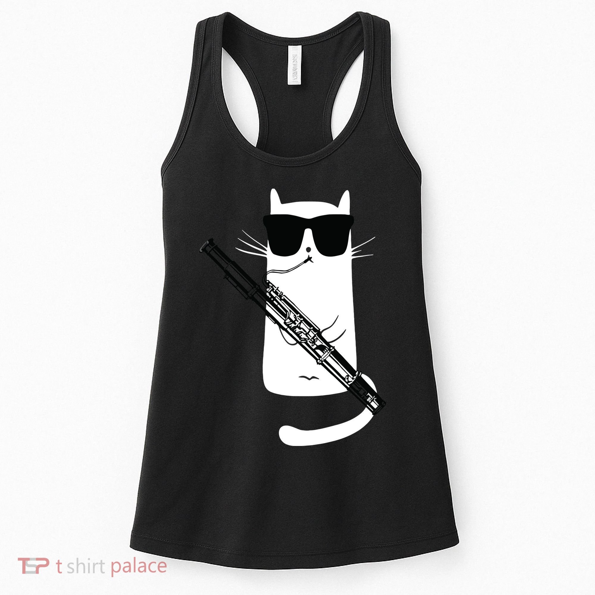 Funny Cat Wearing Sunglasses Playing Bassoon Women's Tank Top