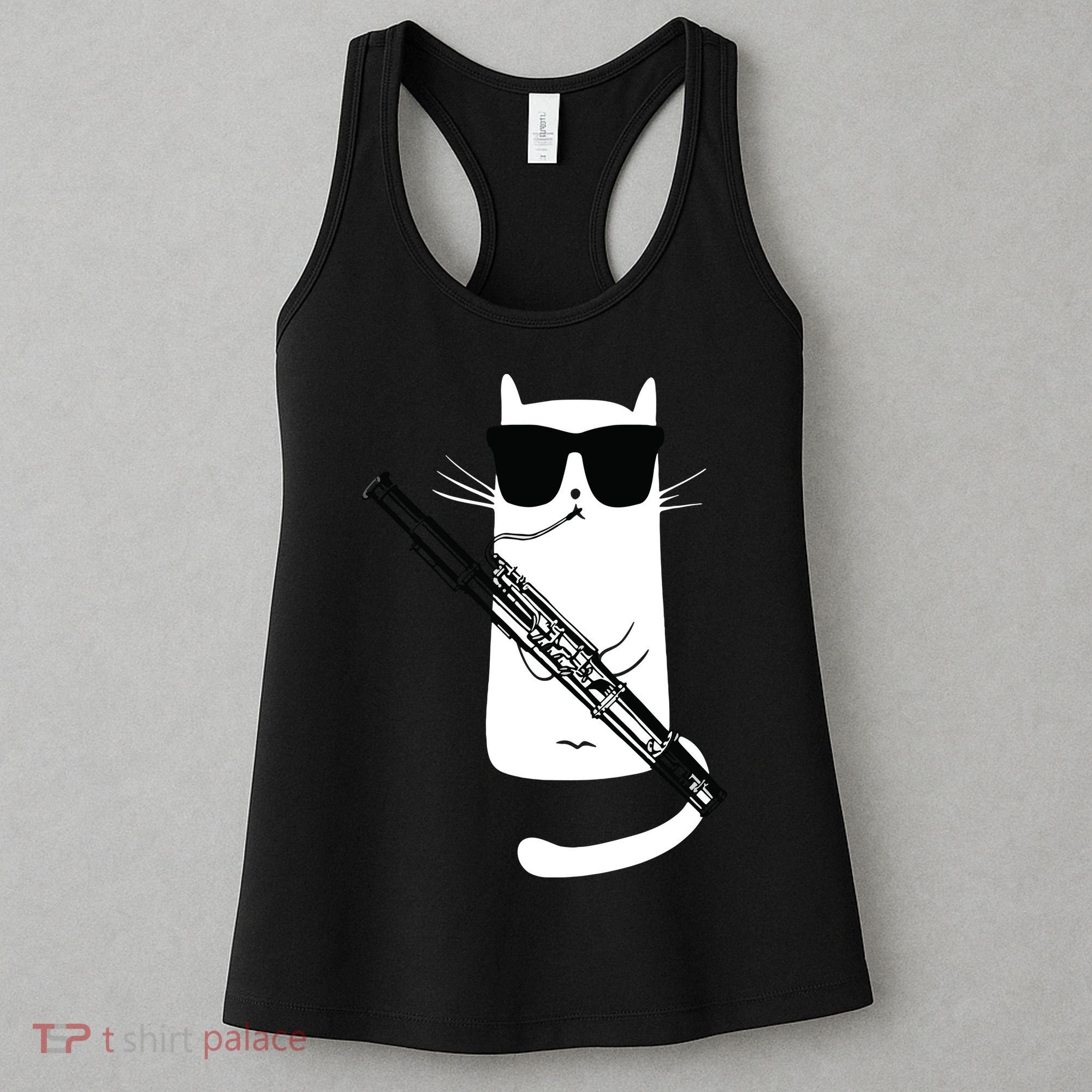 Funny Cat Wearing Sunglasses Playing Bassoon Women's Tank Top