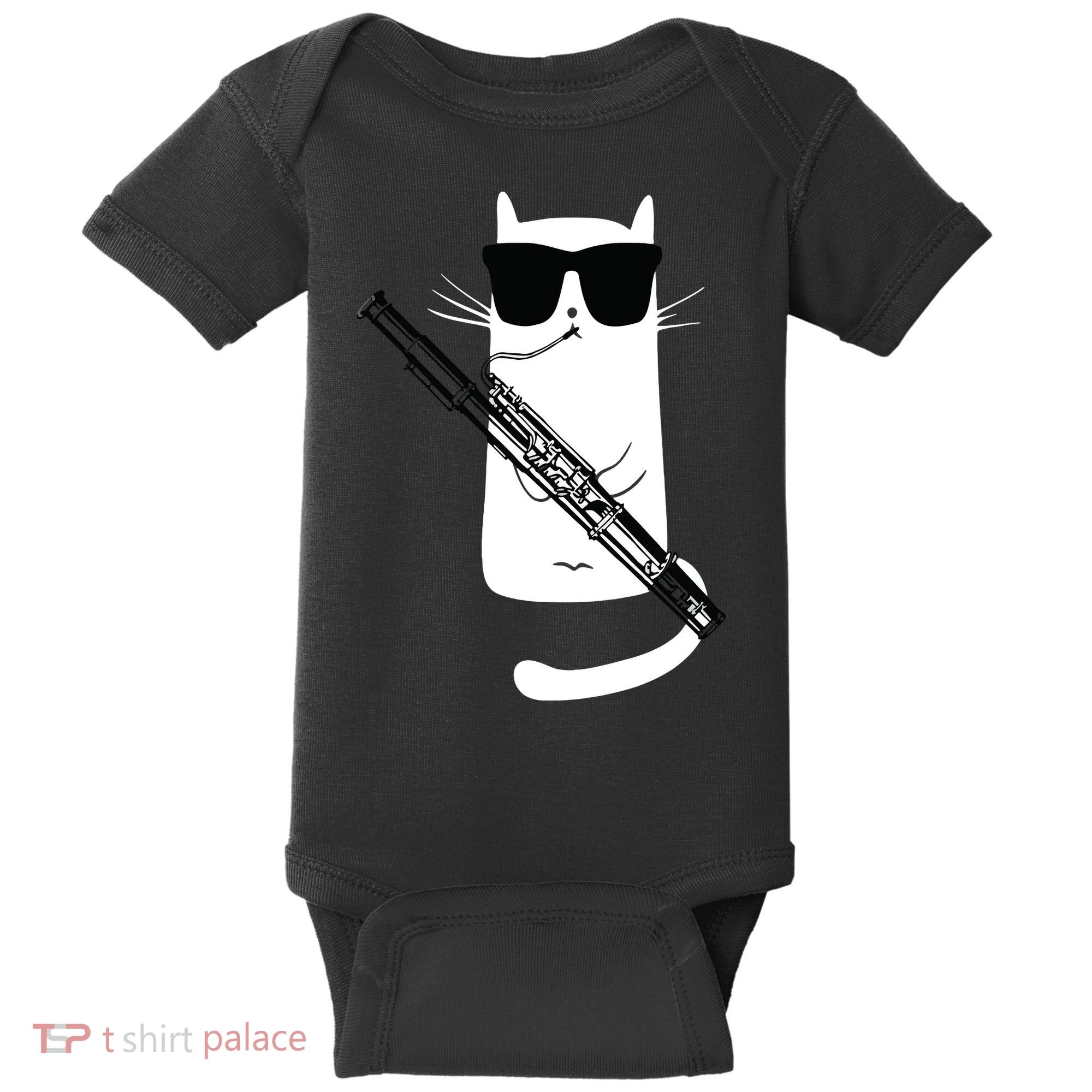 Funny Cat Wearing Sunglasses Playing Bassoon Baby Bodysuit