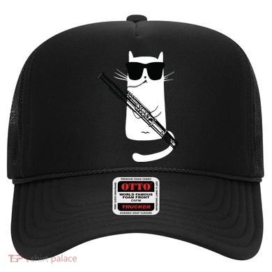 Funny Cat Wearing Sunglasses Playing Bassoon Hat