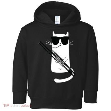 Funny Cat Wearing Sunglasses Playing Bassoon Toddler Hoodie