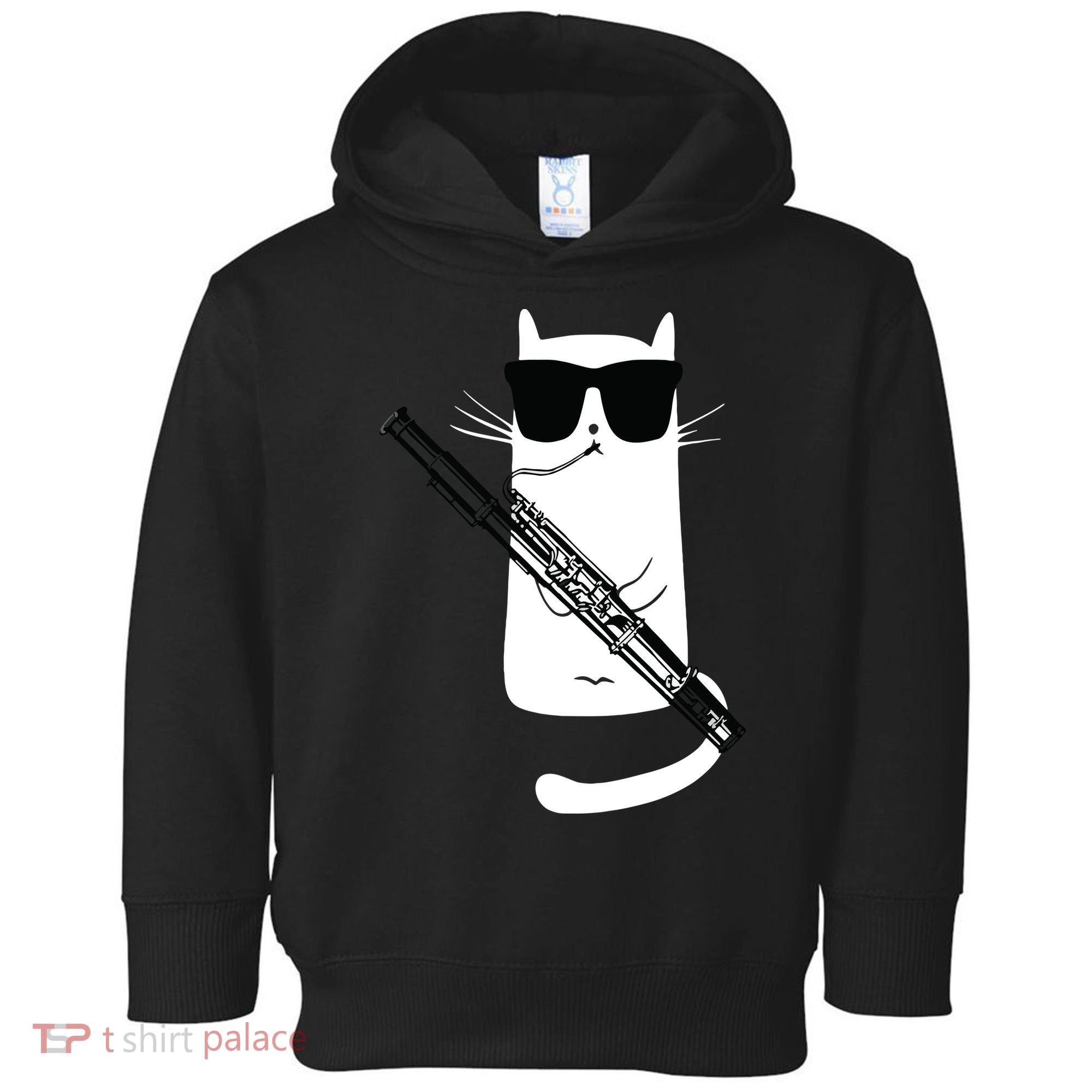 Funny Cat Wearing Sunglasses Playing Bassoon Toddler Hoodie