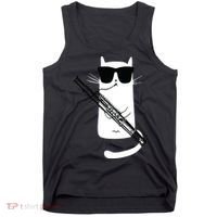 Funny Cat Wearing Sunglasses Playing Bassoon Tank Top thumb 0