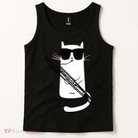 Funny Cat Wearing Sunglasses Playing Bassoon Tank Top thumb 2