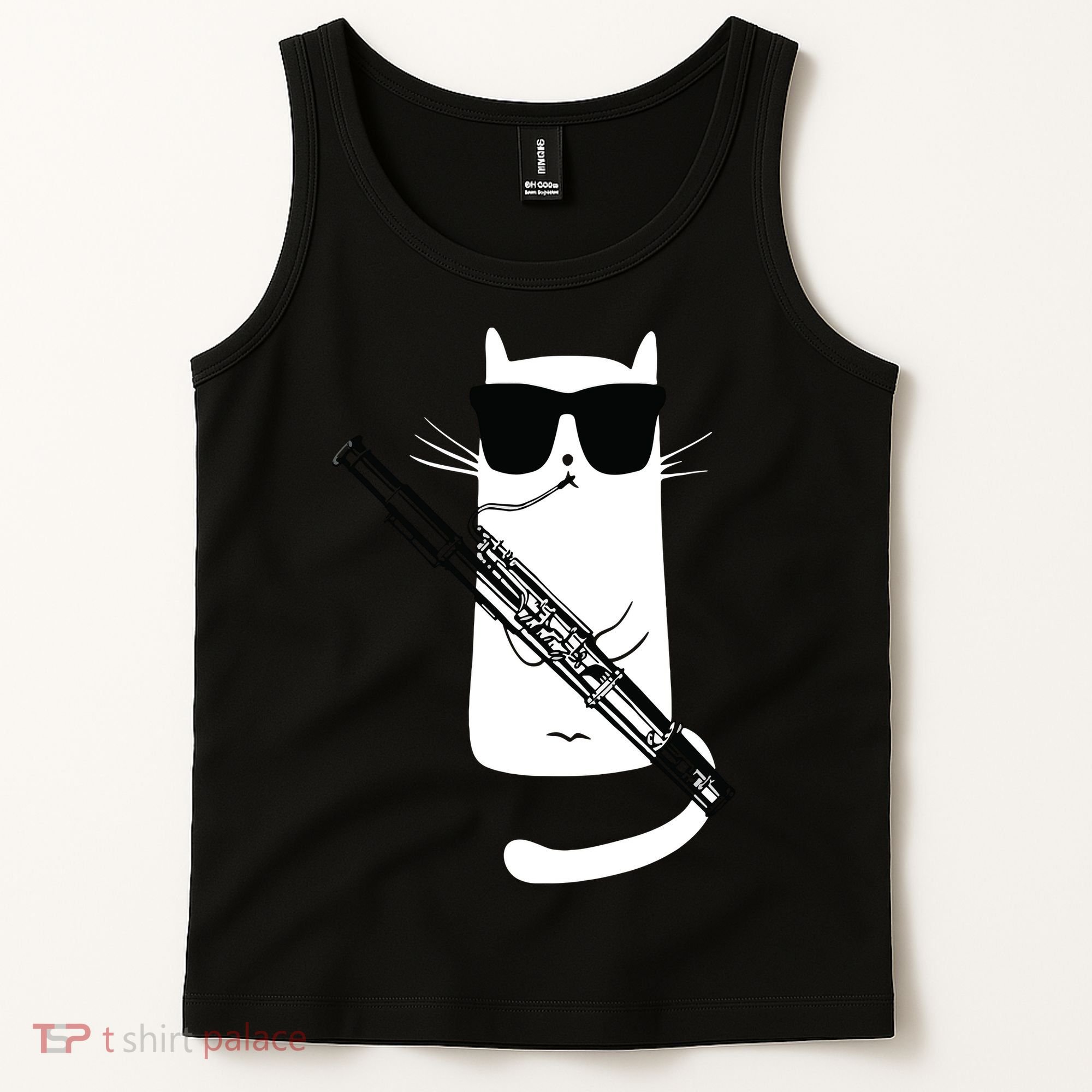 Funny Cat Wearing Sunglasses Playing Bassoon Tank Top