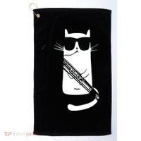 Funny Cat Wearing Sunglasses Playing Bassoon Golf Towel thumb 0