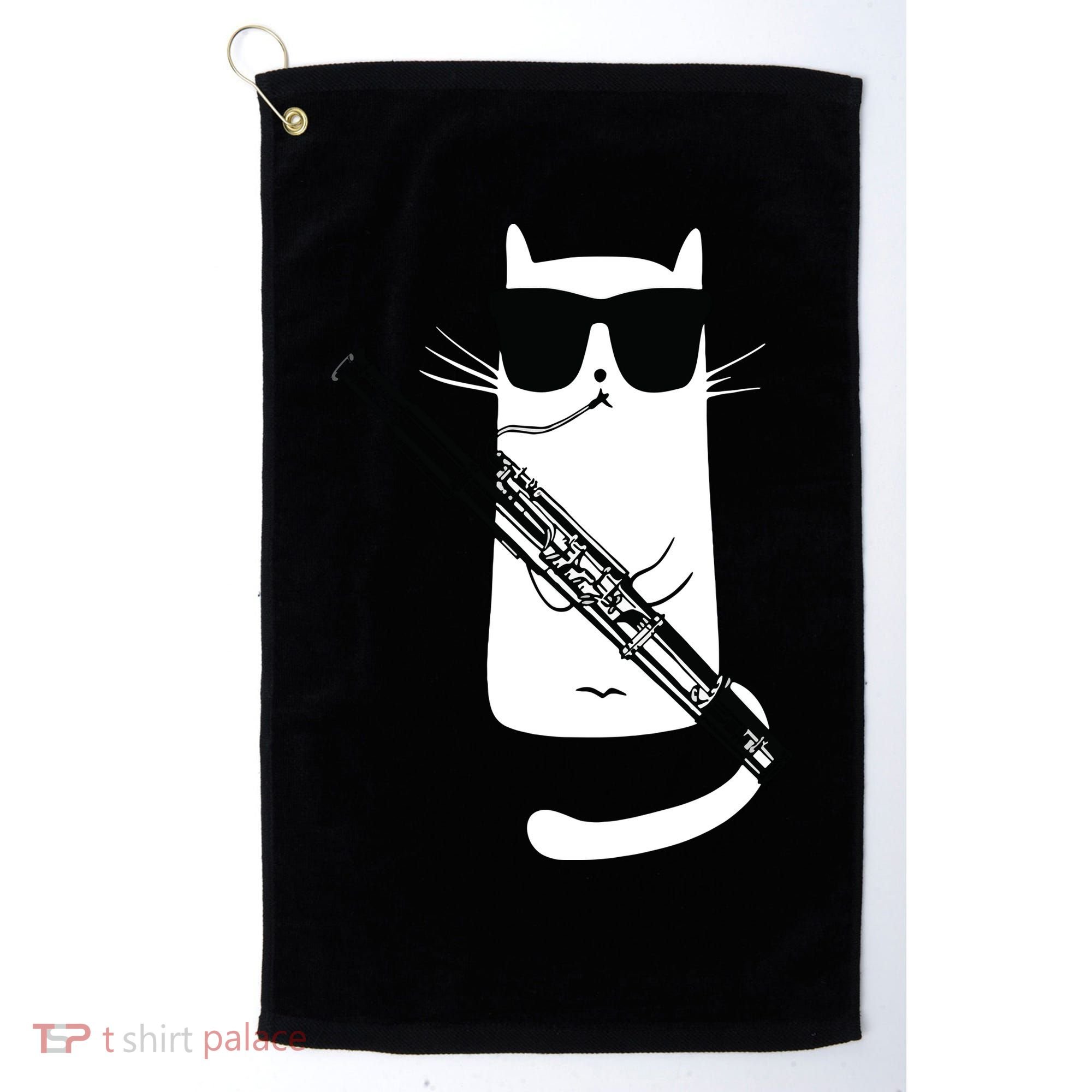 Funny Cat Wearing Sunglasses Playing Bassoon Golf Towel