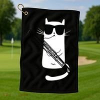 Funny Cat Wearing Sunglasses Playing Bassoon Golf Towel thumb 1